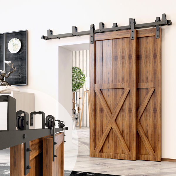 Homacer Classic Double Bypass Barn Door Hardware Kit & Reviews Wayfair
